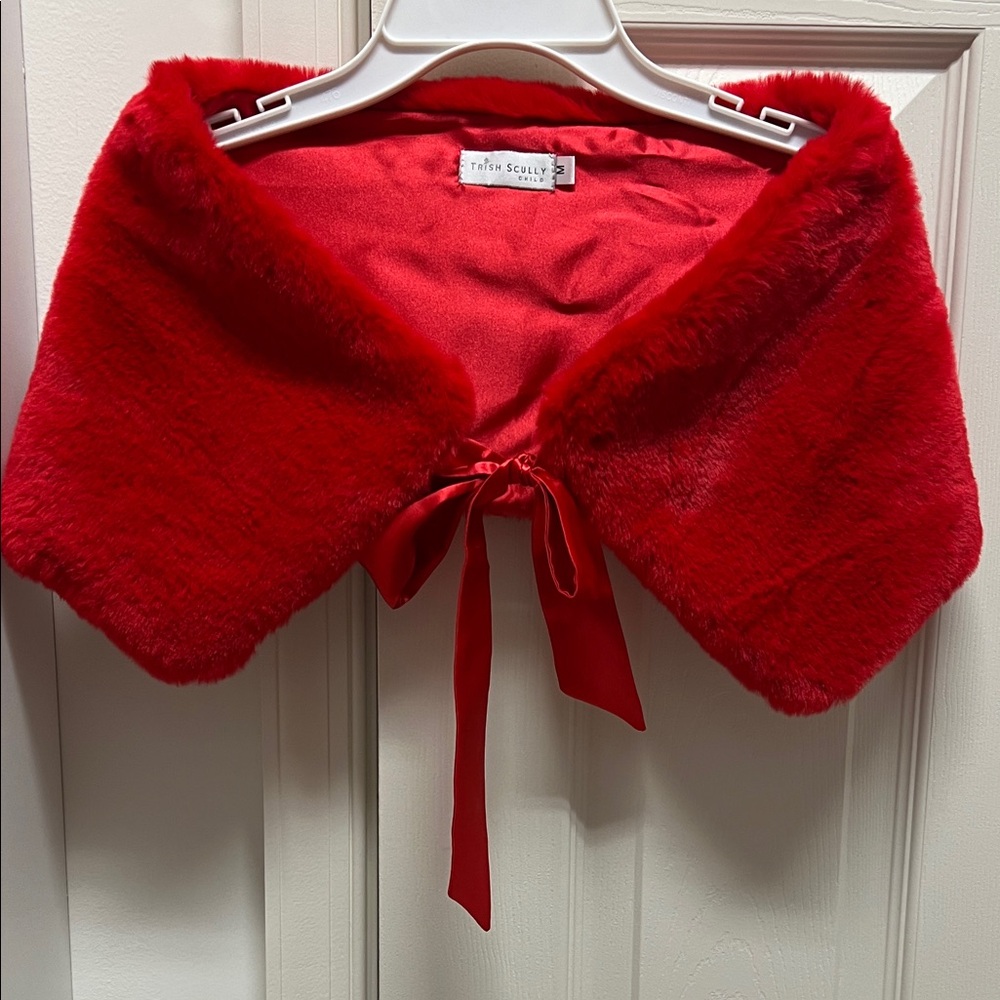 Trish Scully Red Faux Fur Wrap with Tie